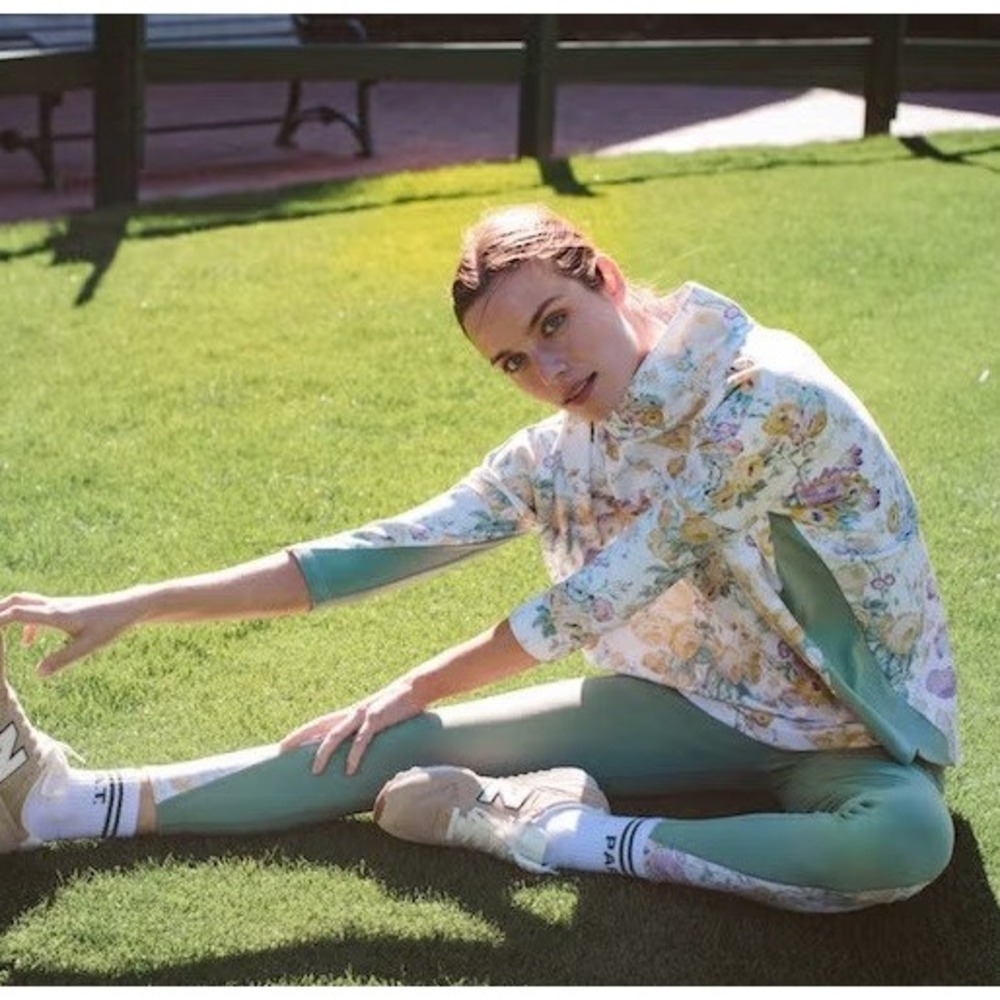 Tuckernuck Sz M/L French Green Toile Floral Long Sleeve Top & Sm Leggings Set